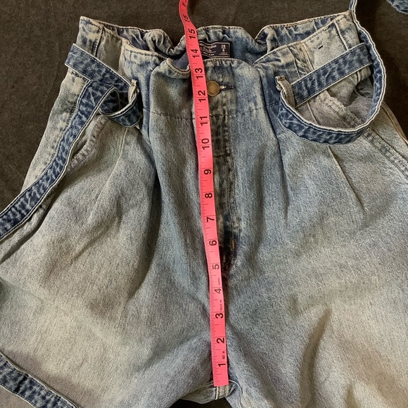 Abercrombie & Fitch Mom Jeans Ankle Blue Belted Paper Bag Waist High Rise 28/6 - Picture 7 of 12
